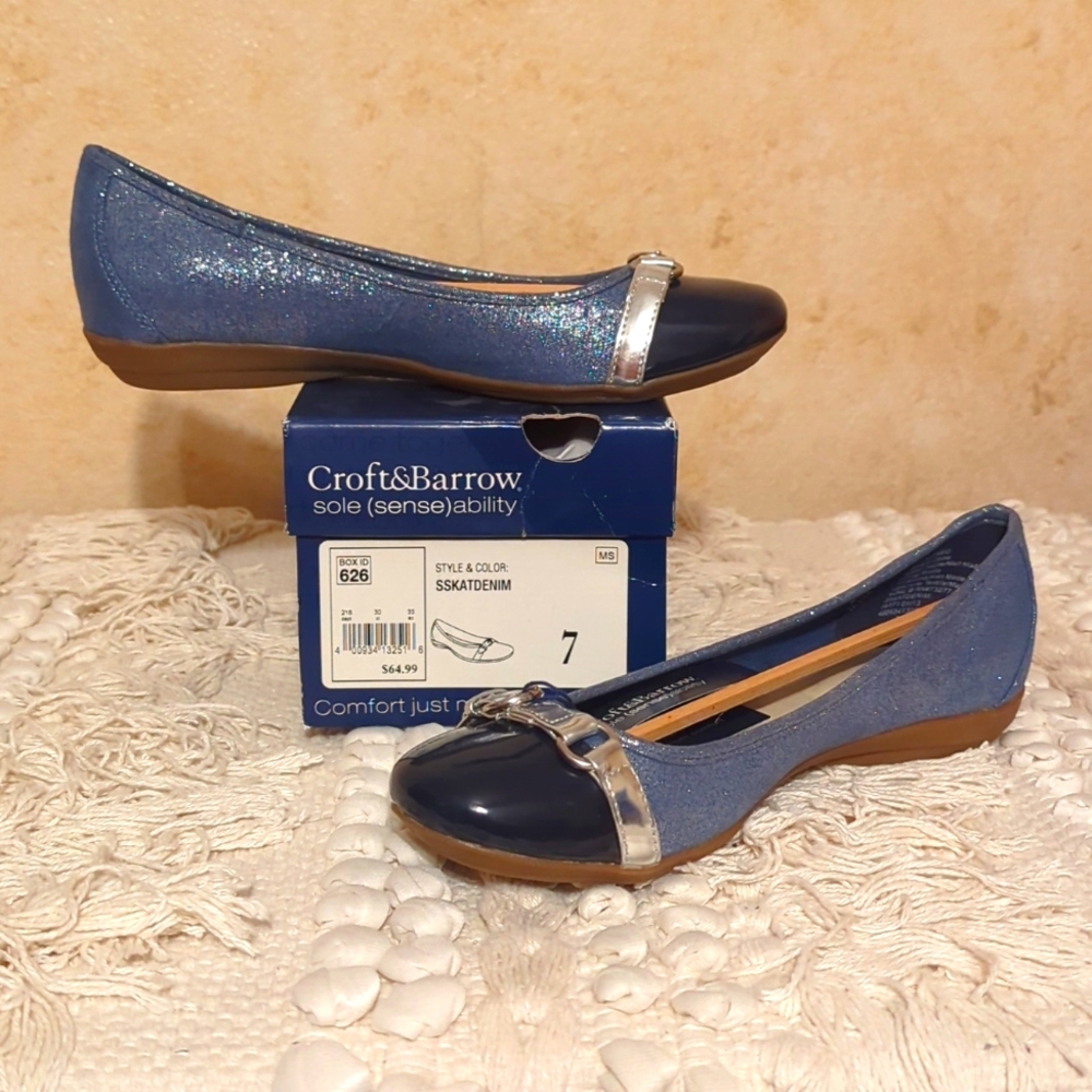 croft & barrow Blue Sparkle Denim Ballet Flats with Navy Patent Cap